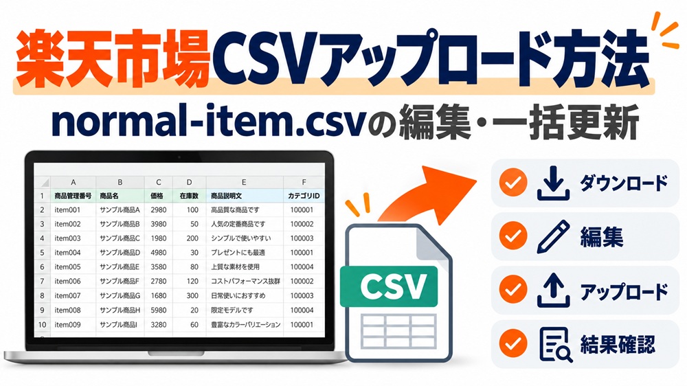 楽天市場CSVアップロード方法|normal-item.csvの編集・一括更新